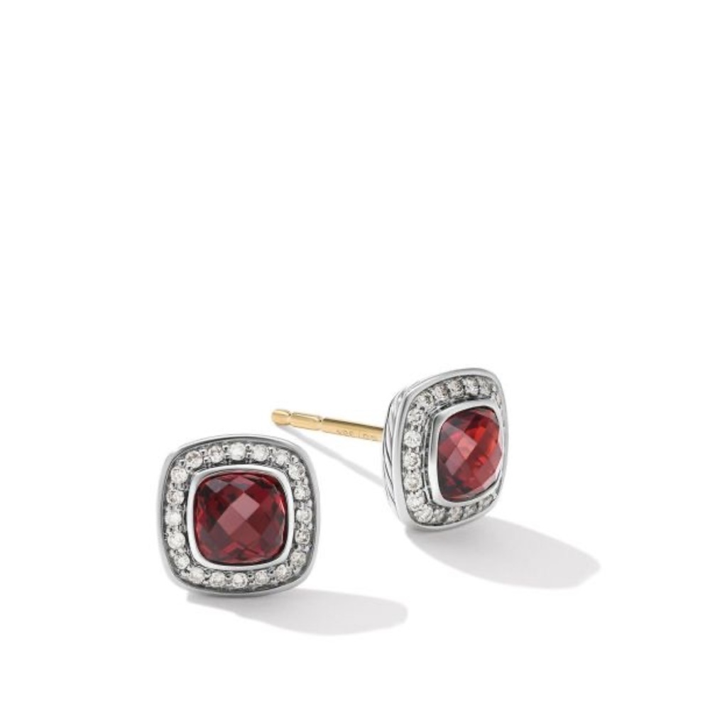 David Yurman Petite Albion Stud Earrings with Garnet and Pave Diamonds